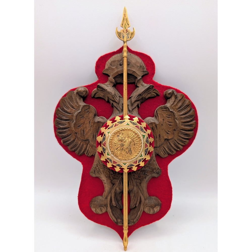 Vintage Carved Wood Eagle Wall Plaque - Spanish Toledo Heraldic Shield